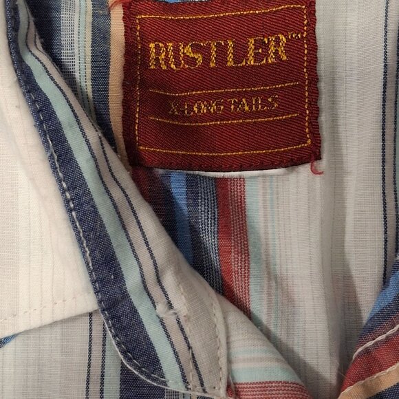 Rustler Mens Long Sleeve Western Pearl Snap Shirt Size XL Tall Striped Cotton - Picture 3 of 5
